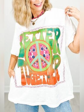 NWT Blue Velvet Short Sleeve Better Together Peace
Screen Print Top